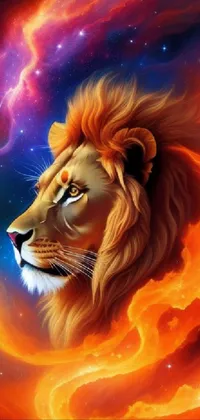 This live wallpaper for mobile features a stunning close-up of a lion