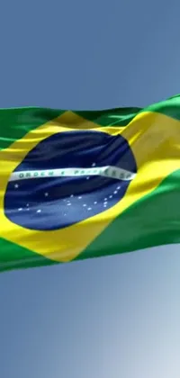 This phone live wallpaper showcases the beautiful flag of Brazil against a background that hints at technology and cryptocurrency