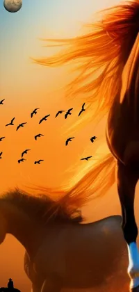 This stunning live wallpaper depicts two horses running together across a beautifully rendered digital art background