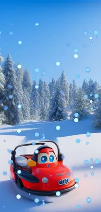 This stunning phone live wallpaper features a snowmobile perfectly positioned amidst the snowy wilderness