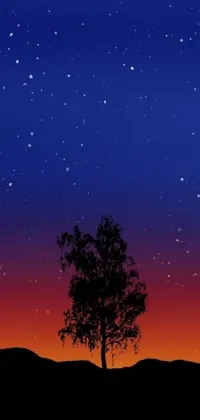 This phone live wallpaper features a striking yet minimalist silhouette of a tree against a dramatic night sky