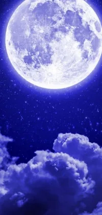 This stunning phone live wallpaper displays a full moon shining bright in the night sky with moving clouds enhancing the aesthetic appeal