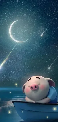 This pig-in-a-boat live wallpaper is trending on CG Society and digital art community