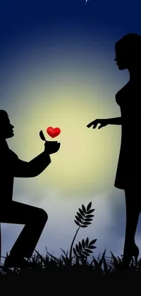 This phone live wallpaper showcases a romanticism-inspired artwork featuring a man holding a heart beside a woman
