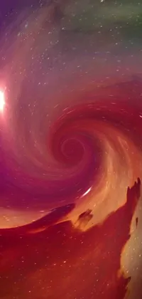 This stunning phone live wallpaper showcases a close up of a swirling spiral galaxy with a bright star in the background
