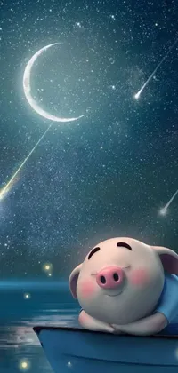 This live wallpaper for your phone showcases a delightful pig lounging in a small boat