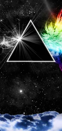 This phone live wallpaper features a dynamic and captivating Pink Floyd design with abstract space art incorporating geometric triangles