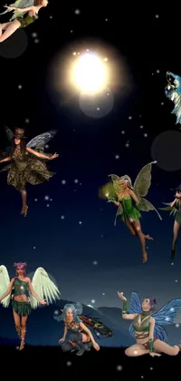 This mesmerizing live wallpaper features a group of fairies flying through a stunning night sky