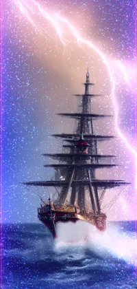 Get ready to set sail with this stunning phone live wallpaper! Featuring an awe-inspiring image of a ship navigating through a vast body of water, this portrait captures the grandeur of the romanticism style