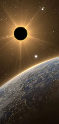 This phone live wallpaper presents a realistic image of a black hole in the sky, complemented by a solar sail drifting in front of the sun