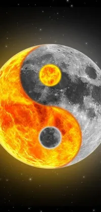 This phone live wallpaper features a modern, yellow and black Yin Yang symbol from Wu Wei and Pixabay