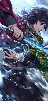This live phone wallpaper showcases an intense close-up of a person holding a sword in a fierce fighting stance