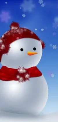 This phone live wallpaper depicts a cheerful snowman in vibrant digital style