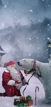 Looking for a cheerful and charming live wallpaper for your phone this holiday season? Look no further than this delightful Santa Claus and Polar Bear Live Wallpaper