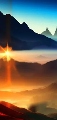 This phone live wallpaper showcases a breathtaking mountain range under a shining sun