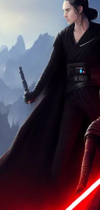 This phone live wallpaper features two people standing together in black Sith uniforms