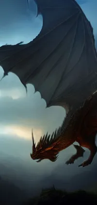 This is a live wallpaper featuring a close up of a red dragon flying in the sky