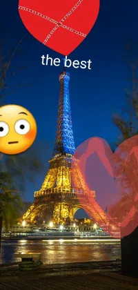 This live wallpaper showcases two emoticons in front of the Eiffel Tower, conveying a delightful sense of romance and adventure