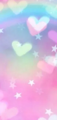 This vibrant phone live wallpaper features a rainbow color scheme, filled with charming stars and hearts