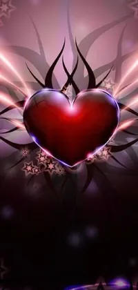 This dynamic live wallpaper features a vivid red heart atop a vibrant purple background