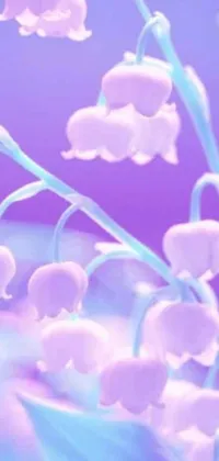 This stunning phone live wallpaper showcases a digital rendering of a bunch of flowers in purple and cyan lighting, giving off an iridescent, ghostly vibe