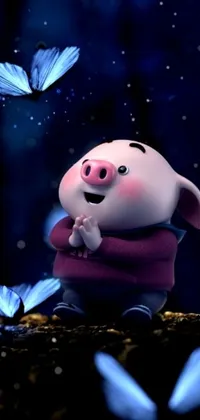 Bring your phone to life with this adorable live wallpaper! Featuring a cute, round pig standing in a grassy field under a starry sky, it was created by talented animators and is perfect for those who appreciate digital art