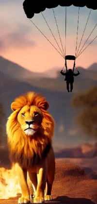 Immerse yourself in the excitement of this realistic live wallpaper featuring a daring man and a mighty lion