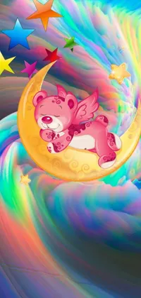 This live wallpaper brings your device to life with a dreamy and whimsical teddy bear sleeping on a crescent moon