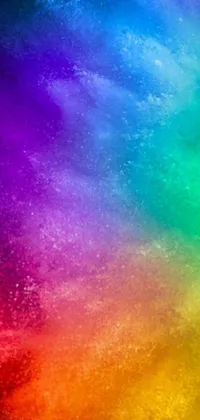 This live phone wallpaper features a dynamic rainbow colored powder cloud against a dark blue background