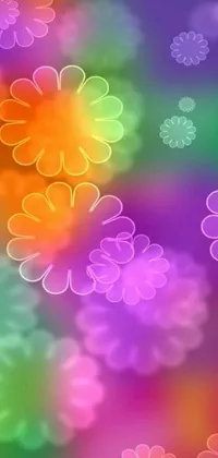This phone live wallpaper showcases a beautiful digital art creation of colorful flowers contrasted against a vibrant backdrop