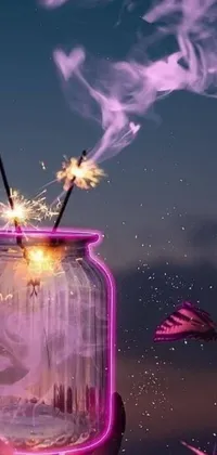 This beautiful live wallpaper features a jar filled with sparkling sparklers and a delightful butterfly