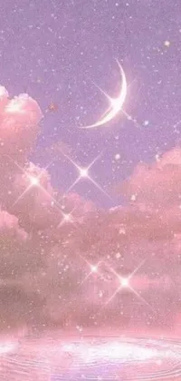 Get lost in a dreamy world with this stunning live wallpaper inspired by the Sailor Moon aesthetic! Featuring a beautiful colorized photo that is trending on Pexels, the wallpaper depicts a breathtaking pink sky with a crescent moon and twinkling stars