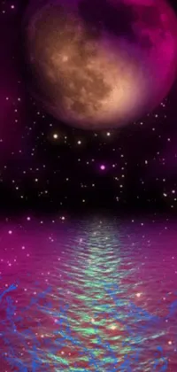 This live wallpaper features a digital rendering of a luminous moon shining over rippling water