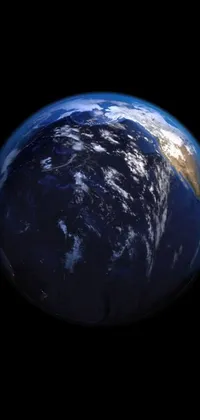 This phone live wallpaper showcases a rotating obsidian globe of planet earth, as seen from space