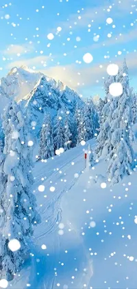 The phone live wallpaper captures the stunning beauty of winter adventures in the Alps