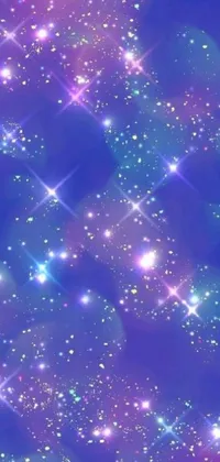 This mesmerizing phone live wallpaper showcases a delightful blend of digital art and rainbow fireflies against a purple and blue backdrop