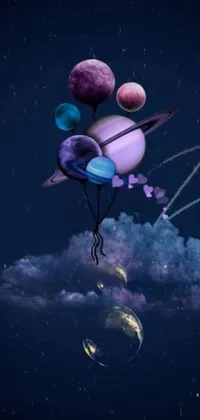 Adorn your phone screen with the charming phone live wallpaper of a marvelous galaxy, consisting of a surreal group of planets floating in the sky
