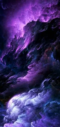 This phone live wallpaper showcases a spectacular design with a purple and blue sky, complemented by white clouds