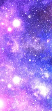 This space-themed live phone wallpaper features a mesmerizing intergalactic galaxy background filled with countless purple and blue stars