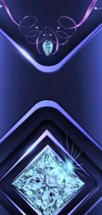 This phone live wallpaper features a diamond-encrusted cell phone displaying a holographic design on a cosmic portal backdrop