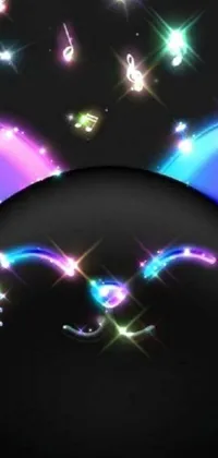 Are you looking for a new and vibrant live wallpaper to spice up your phone? Look no further than this stunning design! Featuring colorful balloons floating above a sleek black surface, with metal cat ears and glowing eyes, this wallpaper is both playful and edgy
