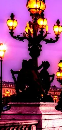 This phone live wallpaper showcases a stunning baroque-style digital art of lamps placed on a bridge
