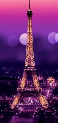 This picturesque live wallpaper captures the magnificent Eiffel Tower illuminated at night