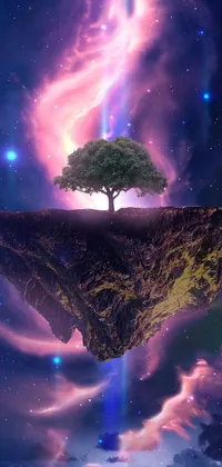 This live wallpaper showcases a mesmerizing cosmic tree of life set against a purplish space background