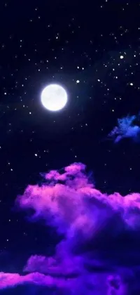 This live phone wallpaper captures a stunning night sky with a full moon and clouds