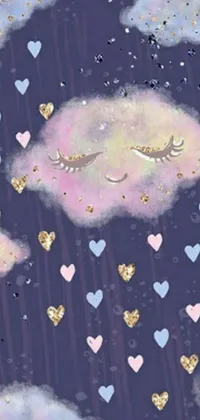 This phone live wallpaper features a mesmerizing pattern of purple clouds and delicate hearts, crafted by a talented artist
