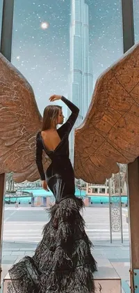 This phone live wallpaper features a stunning bronze statue of an angel with exquisite wings