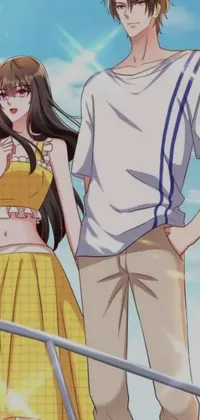 Looking for a beautiful and romantic phone live wallpaper? Check out this stunning anime drawing! Featuring a handsome man and a beautiful woman standing next to each other on a hot summer day, this wallpaper is inspired by the popular Ma Yuanyu style