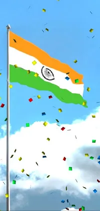 Celebrate your love for India with this stunning live wallpaper! Watch the Indian flag wave gracefully against a backdrop of billowing clouds