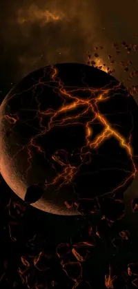 This phone live wallpaper showcases a stunning image of a planet with lightning bolts emanating from it, created through digital art and available on Flickr